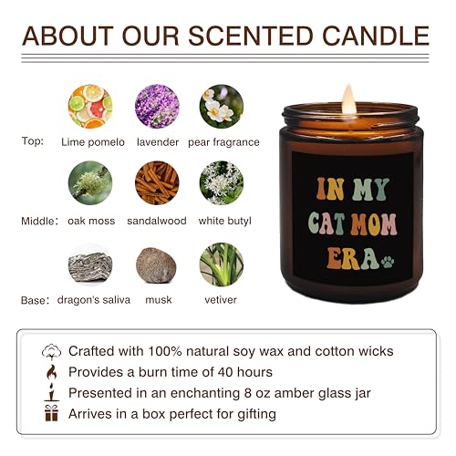 XUISWELL Cat Mom Candle, Cat Mom Gifts for Women, Cat Mom Mothers Day Gifts, Best Cat Mom Gifts, in My Cat Mom Era Scented Candles