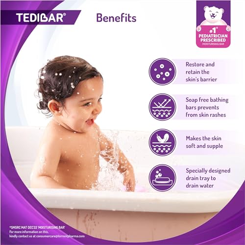 Tedibar Moisturising Baby Bathing Bar 75gx2(Pack of 1) with Skin Friendly PH|100% Soap Free|Dermatologically Tested and No. 1* Pediatrician Prescribed Moisturising Bar - By Torrent Pharma