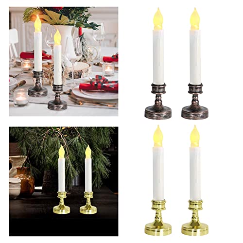 ATORSE® 2Pcs Led Candle Light Window Taper Candles Flickering for Wedding Decoration Aureate