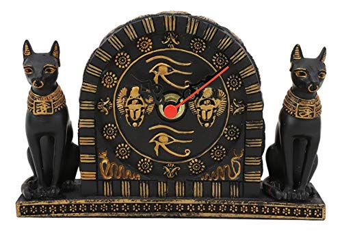 Ebros Ancient Egyptian Twin Goddess Bastet Cat Table Clock Statue 6.75" Long Gods of Egypt Collectible Decorative Clock with Roman Numerals and Eye of Horus Emblem