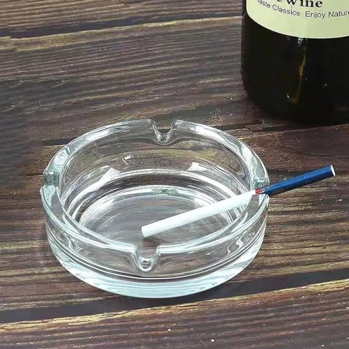 SOARICATE Glass Classic Crystal Quality Cigar Cigarette Ashtray Round Tabletop for Home Office Indoor Outdoor Home Decor