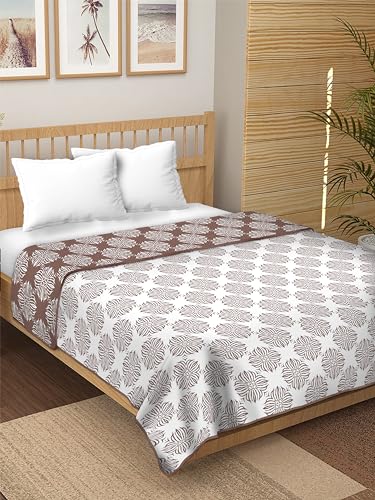 Dream Dwell 100% Pure Cotton Reversible Dohar/AC Blanket for Double Bed |All Weather Light Weight | Floral Design Dohar| Pattern, Brown and White-Pack of 1