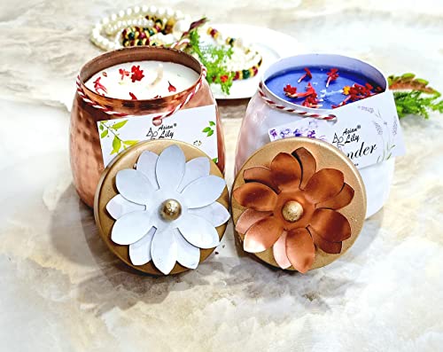 AL Asian Lily Metal Jar Premium Scented Candles Set of 2 | Scented Smoke Free Paraffin Wax Candles | Fragrances - Lavender & Jasmine (475gm Each)