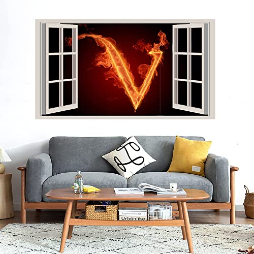 GADGETS WRAP Printed Wall Decal Sticker Fake Window Style Decal (90cm x 50cm) - V Letter Fire