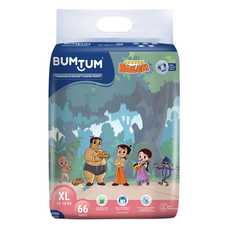 Bumtum Chota Bheem XL Size Baby Diaper Pants, 66 Count, Leakage Protection Infused With Aloe Vera, Cottony Soft High Absorb Technology