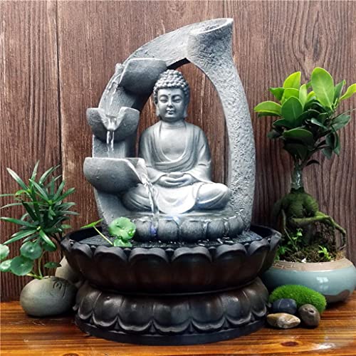 ATORSE® Buddha Tabletop Fountain Led Lights Zen Rock Water Waterfall Home Deck Decor