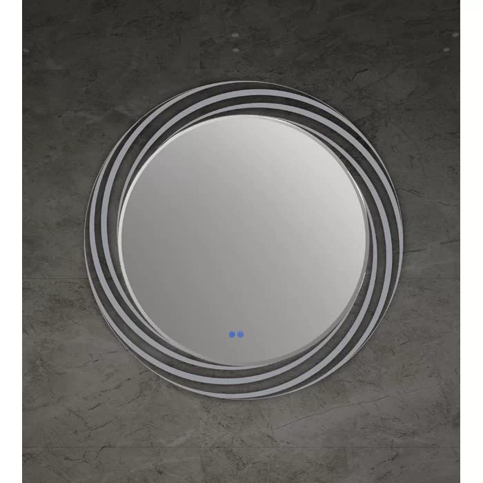 BUNGALOW MERCER Modern Round Mirror for Wall, Bathroom Vanity Mirror, Wall-Mounted Mirror, Dimmable Lights 6000k light white Makeup Mirror | Round (28x28)