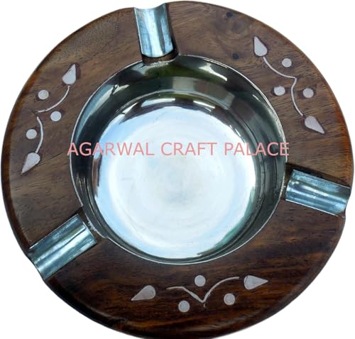 AGARWAL CRAFT PALACE Wooden Cigarette Ashtray, Sheesham Wood AshTray, Smoke Ash Holder, Tabletop Ash Catcher for Outdoors and Indoors, Smoking Ashtray for Home, Bar, Office & Car, Gift for Smokers