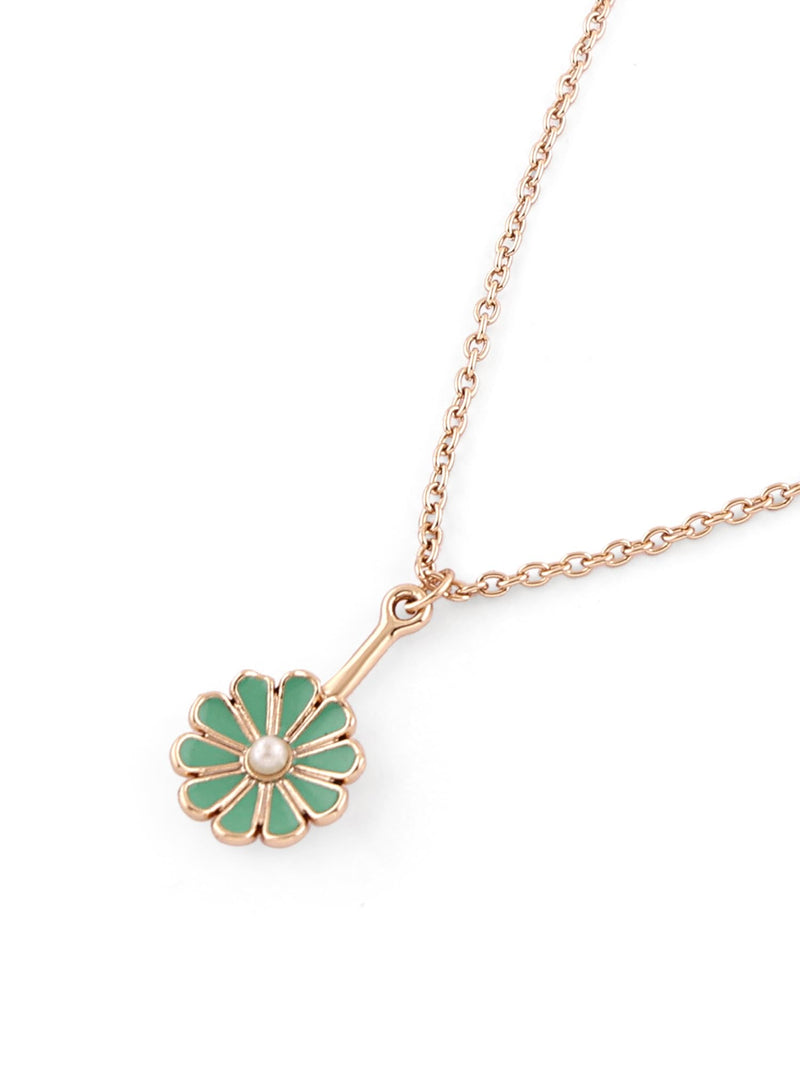 ZAVERI PEARLS Pastel Green Enamel Contemporary Flower Pendant & Chain For Women-ZPFK16244