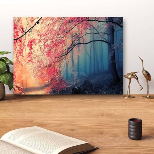 GADGETS WRAP Canvas Gallery Wrap Framed for Home Office Studio Living Room Decoration (14x11inch) - Flowers Trees & Misty Forest