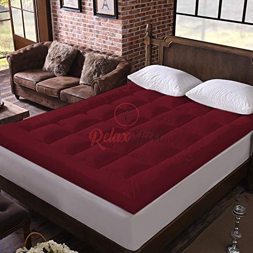 Relaxfeel 600 Gsm Microfiber 5 Star Cotton king Size Bed Soft Waterproof Quilted Mattress Topper/Padding for Comfortable Sleep - Mahroon - King Size - 72 Inche X 78 Inche