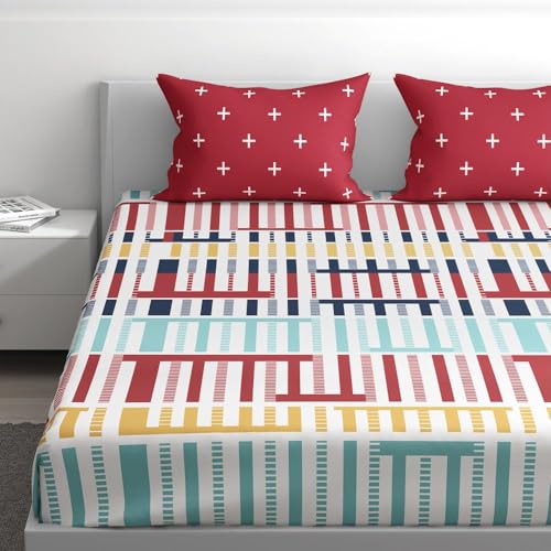 100% Cotton 152 TC Fitted Bedsheet with 2 Pillow Covers | ColorPlay King, 72" x 70", ColorPlay| 1.83m x 1.78m