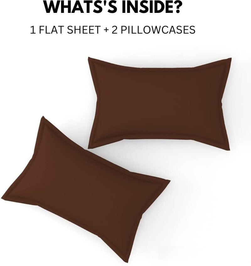 Krishnam Home 100% Cotton Plain Double Bedsheet with Pillow Cover Brown