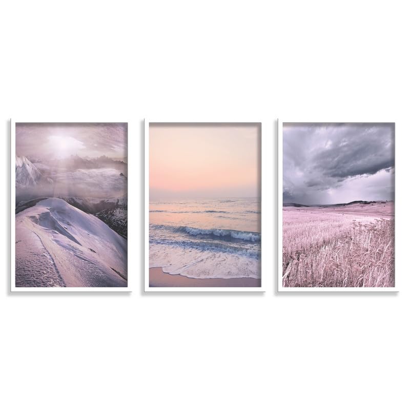 SAF paintings Set of 3 Sea Waves and mountain Wall Painting for Home Decoration SA-WHITEMX33508