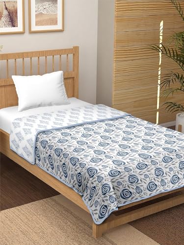 Navhal-otton New Unique Floral Design Reversible Dohar |AC Blanket for Double Bed |All Weather Light Weight |Pack of 1 (Blue Rose)