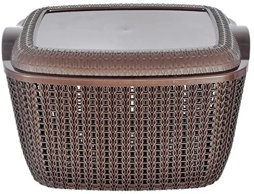 Kuber Industries Multiuses Large & Small M 30-25 Plastic Basket/Organizer With Lid- Set of 2 (Brown)