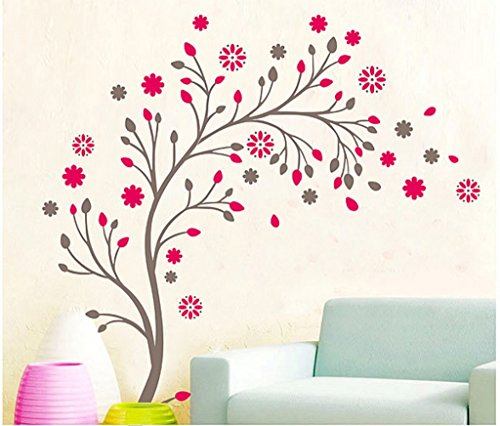 Nyati Designs Beautiful Magic Tree with Flowers' Wall Sticker (PVC Vinyl, 50 cm x 70 cm, Brown and Red)