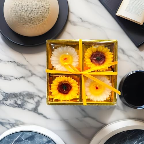 The Decor Affair Set of 4 Beautiful Sunflower-Shaped Wax Floating Candles in Multicolour - Perfect for Home Decor, Diwali Gifting, and New Year Celebrations. (Yellow and White)