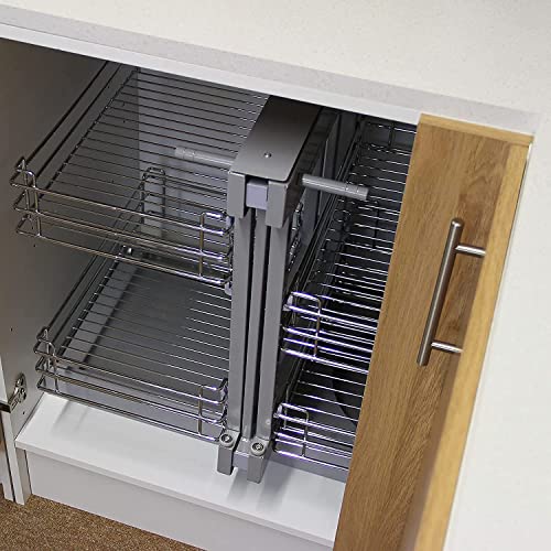 SmartSlide Stainless Steel 2 Shelves Kitchen Blind Corner Storage Organizer/Modular Kitchen Pull out Basket Basket/Universal Magic Corner/Kitchen Rack/Kitchen Drawer, Pull-Out Shelves