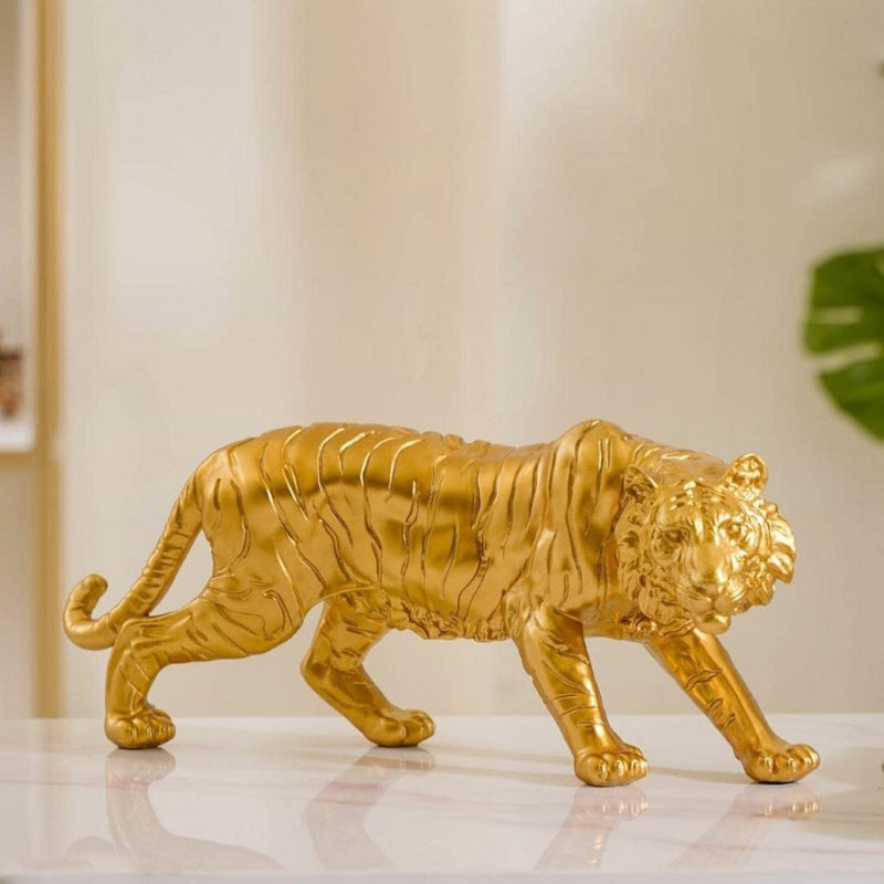 Nestasia Golden Royal Bengal Tiger Resin Showpiece with Smooth Metallic Finishing for Home Decor, Living Room, Shelf, Centre Table | Perfect for Gifting (16.5 Inch)