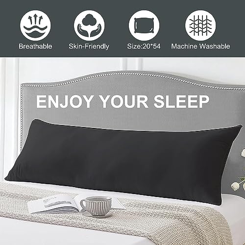 viwstar Large Body Pillow Insert- Breathable Full Body Pillow for Side Sleeper - Soft Long Bed Pillow for Adults - 20 x 54 inch (Black)