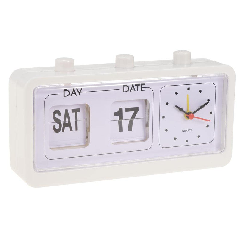 CALANDIS® Retro Fashion Flip Clock Digtal Flip Day Date Time Display Clock White