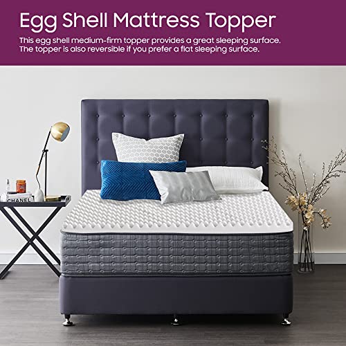 Mayton Convoluted Egg Shell 2-inch Breathable Foam Bed Topper | Makes Mattresses Comfortable and Relaxing, Provides Faster Pain Relief and Provides Orthopedic Beneficial Support, Full, Off-White