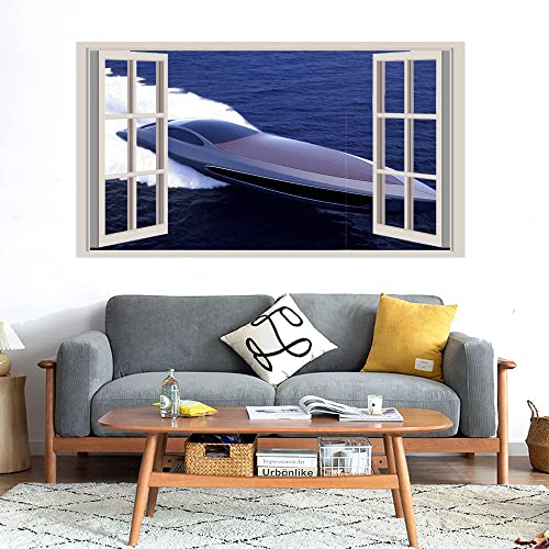 GADGETS WRAP Printed Wall Decal Sticker Fake Window Style Decal (90cm x 50cm) - Sleek Cigar Speedboat