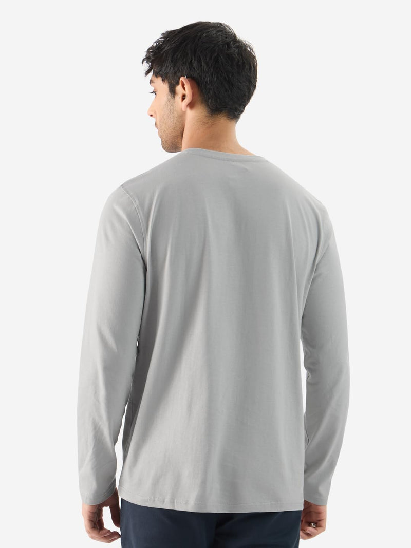 The Souled Store Solids: Light Grey Men and Boys Long Sleeve Regular Fit Cotton Henley T-Shirts