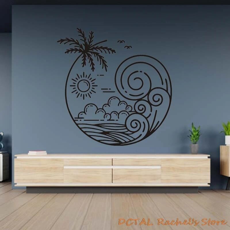 GADGETS WRAP Wall Decal Vinyl Sticker Island Sun Palm Seagull for Office Home Wall Decoration