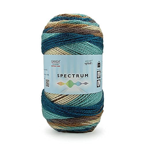 Ganga Spectrum Yarn Supersoft Knitting Wool Ball, Brown Cream Colour Ball (200 Grams). Suitable for Craft, Babywear Blankets, Ponchos mufflers, caps, Thick mota Needle Crochet Hook Thread;