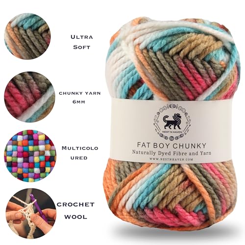 NESTNHAVEN, Fat BOY Chunky Motu Thick Hand Knitting/Crochet Wool Yarn, 6 mm Thickness, Pack of 1 (1 Ball / 100 Grams), Multicoloured (BBCH011)