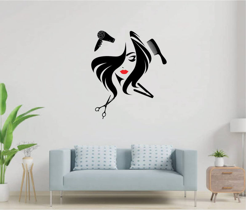 ISEE 360® Women Hair Salon Wall Stickers for Beauty Parlor Spa Salon Girls Bedroom Wall Decoration Vinyl Sticker Black and Red L X H 45.9 X 54 Cms