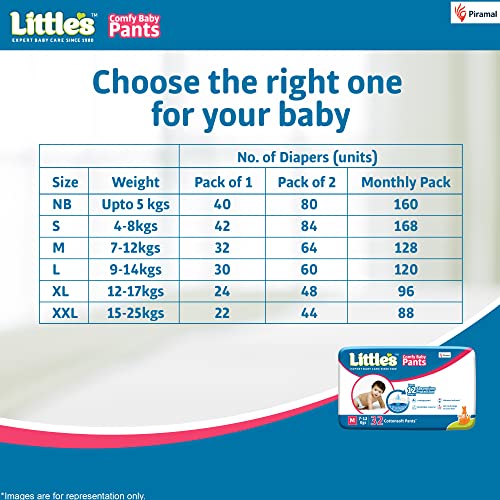 Little's Baby Pants Diapers,Medium, 7-12kg, 64 Count, with Wetness Indicator & 12 Hours Absorption