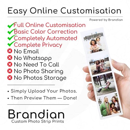 Brandian 24 Customised Photo Strip Prints Mini Picture Prints Customize Your Photos with our Style Prints Add Text & Emoji Gift Multicolour 8 X 3 Inches (Pack of 8 Photo Strips)