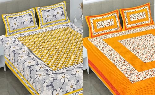 ColorKart Pure Jaipuri Print 100% Cotton Rajasthani Tradition 2 Double Bedsheet with 4 Pillow Cover - Pattern-193