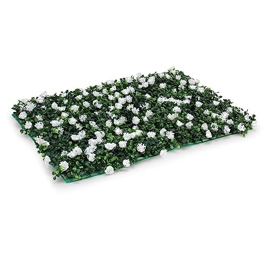 SUPER GELINGEN Nature's Tapestry | ush Artificial Garden Wall Mats with Leaves and Flowers for Vertical Décor and Garden Enhancement (White)