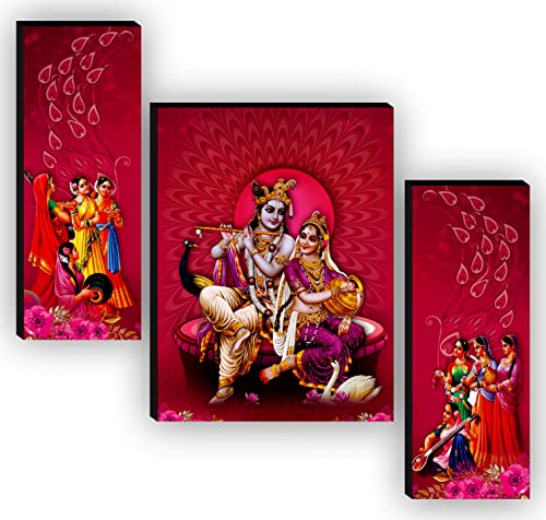 SAF Religious Radhe Krishna UV Textured Painting& SAF 6MM Radha Krishna Set of 3 Panel Digital Reprint 12 inch x 18 inch Painting (SAJM7737) SANFJM7737