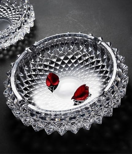 Crystal Glass Ashtray, Diamond Cut Pattern, Round Decorative Cigar Ash Tray, Luxury Candy Bowl