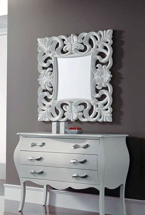 WoodIdea Wood Wall Decor Mirror Frame White D Only Frame with Out Mirror