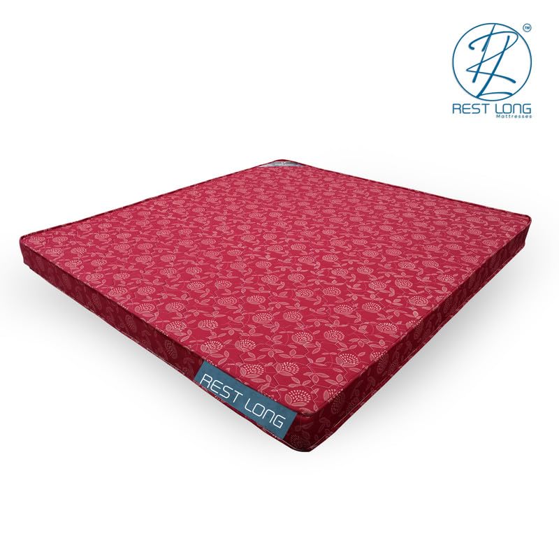 Rest Long Mattress High-Density EPE Foam | Quilted Knitted Maroon | Supportive & Comfortable for Back Sleepers | | 2-Year Warranty | LxBxH- 72x48x4in (Double Bed Size Mattress)