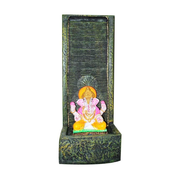 Art N Hub Lord Ganesha Home Decorative Fiber Best Home and Office Inauguration Gift Items | Built (36 x 33 x 92 CM | Textured Green & Golden)