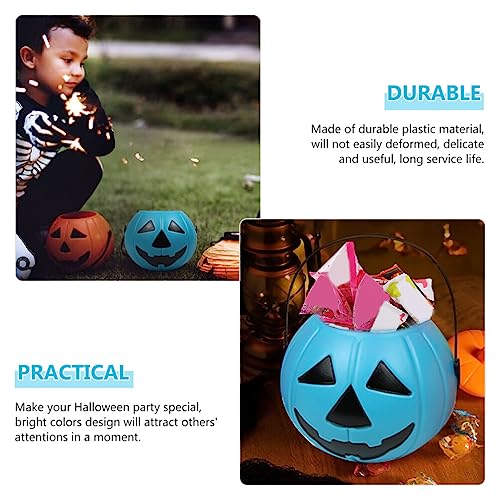 Garneck 2PCS Pumpkin Bucket - Trick or Treat Halloween Pumpkin Pail, Candy Bucket with Candle, Funny Pumpkin Candy Bucket for Halloween Party (Blue)