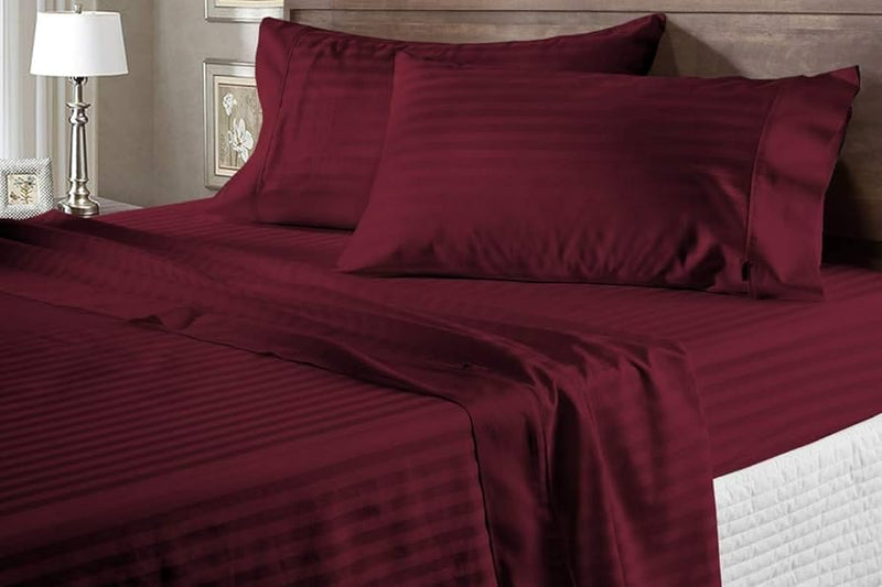 Ghar Roshan 300 TC Glace Cotton Plain Stripe Queen Size Double Bedsheet with 2 Pillow Cover for Home, Hotel, Guest Room (90 X 100) Inch Pack of 1 (Maroon)