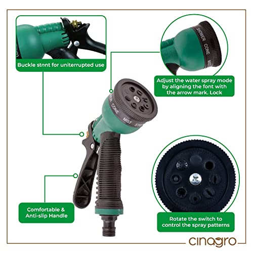 Cinagro 10 Meter Heavy Duty PVC Garden Hose Pipe with 8 Mode Spray Gun, Tap Adapter & 3 Clamps, Lightweight, Durable & Flexible, Water Pipe for Garden, Garden Pipe (32.8 feet, 1/2 inch, Light Green)