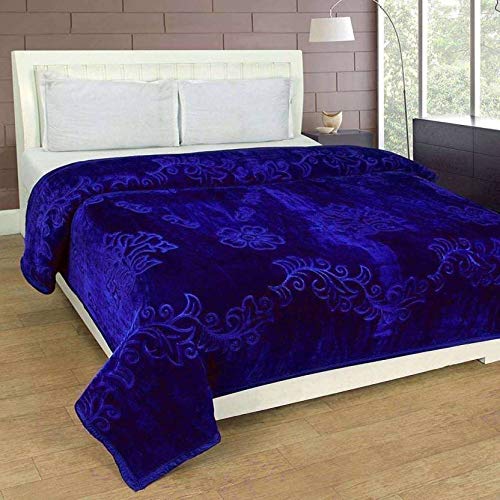 BLACKBULLS Ultra Soft Luxurious Embossed Very Warm Korean Mink Blanket Double Bed for Winter (90 x 90 Inches) Blue