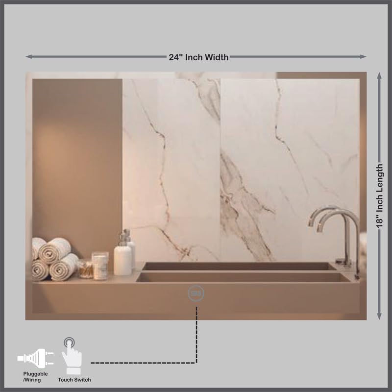 Spark Glass Rectangle LED Sensor Mirror - (White, Warm White, Mix Light) - (Size:18x24 Inch)