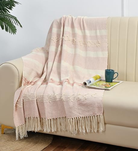 HomewayTex 100% Cotton Efffel Throw, Sofa Throw,Bed Throw and Blanket Elc. Size:-130X180 CMS OR 52X70 INCH, Colour:- Pink