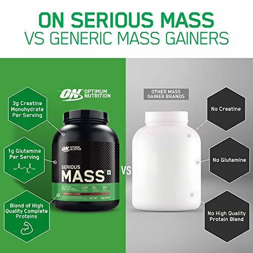 OPTIMUM NUTRITION (ON) Serious Mass High Protein High Calorie Weight Gainer Powder - 3 kg (Chocolate) with Vitamins and Minerals, Vegetarian