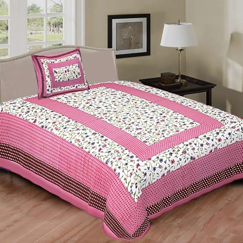 104 Tc Pure Cotton Single BedSheet with Two Pillow Covers | 60 X 90 Inches | EXLSG-104 | Pink